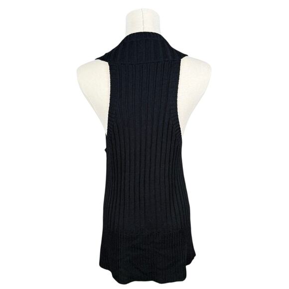 Eileen Fisher Merino Wool Sweater Vest Black Open Front Rib Knit Minimalist | M - Picture 2 of 9